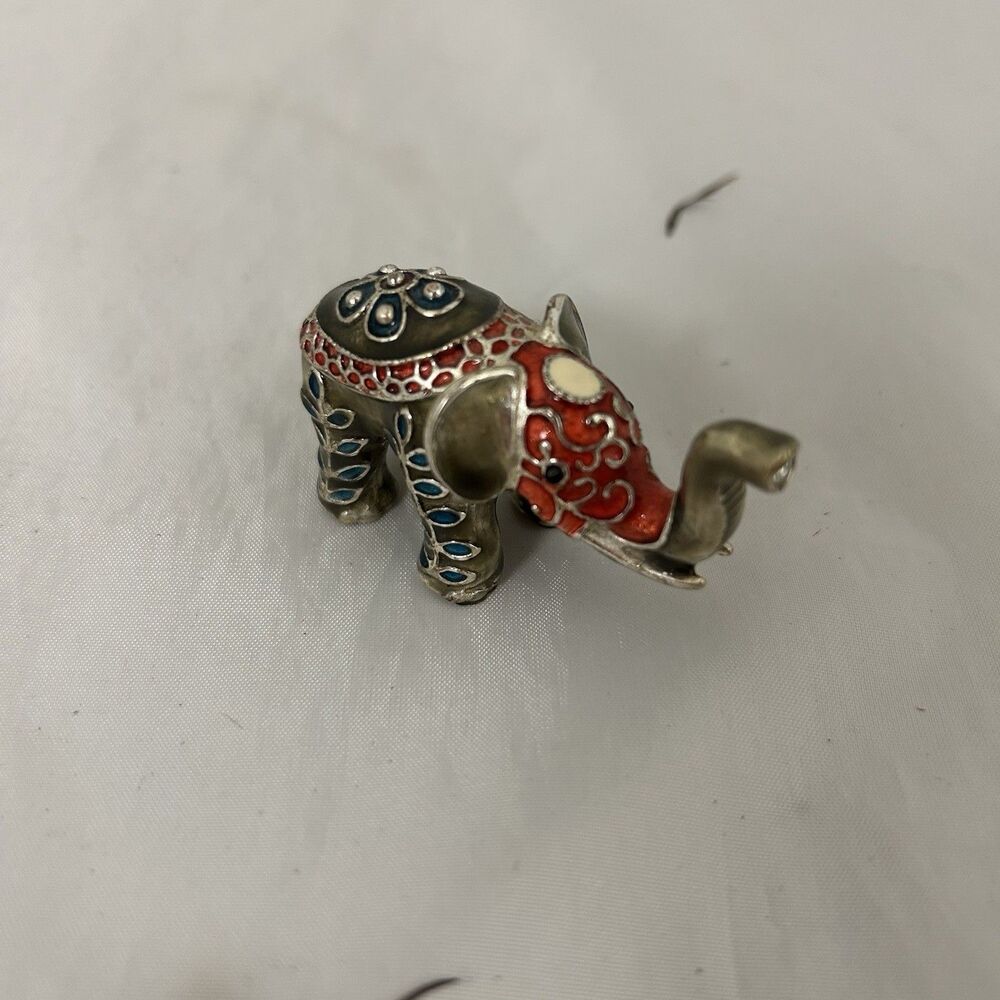 Cloisonné Elephant Figurine Enamel Metal Red Blue Decorative Mini